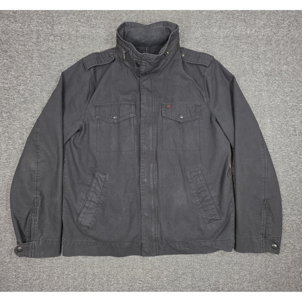 Levi's Men's Black Trucker Field Canvas Zip Jacket Size M Hooded Under Zip
